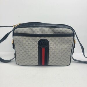 GUCCI Micro Web GG Monogram Crossbody Bag Canvas Navy Gold‎ Vintage Italy